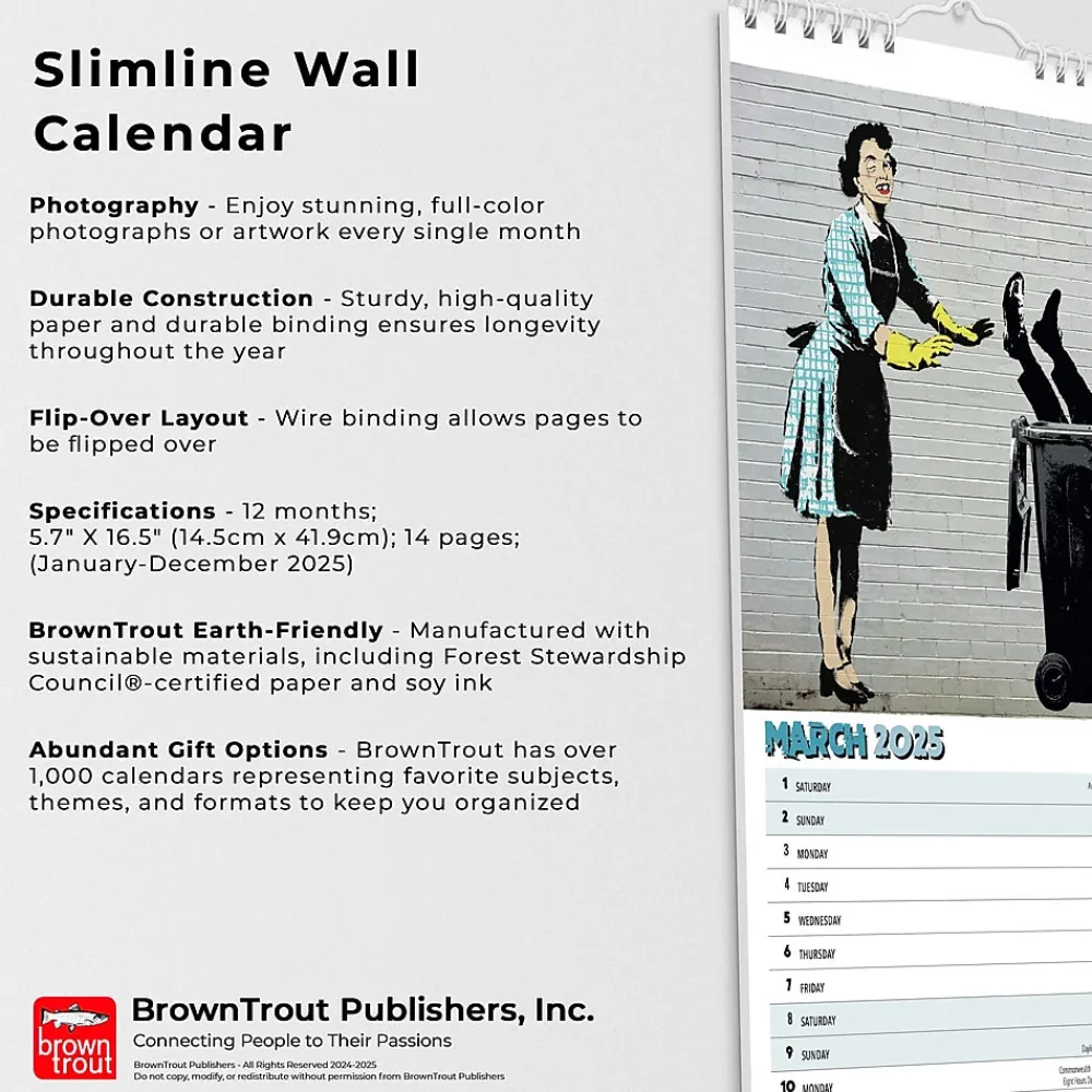2025 Calendars|BrownTrout 2025 Banksy's Graffiti 6.75" x 16.5" Monthly Slimline Wall Calendar (9781975480677)