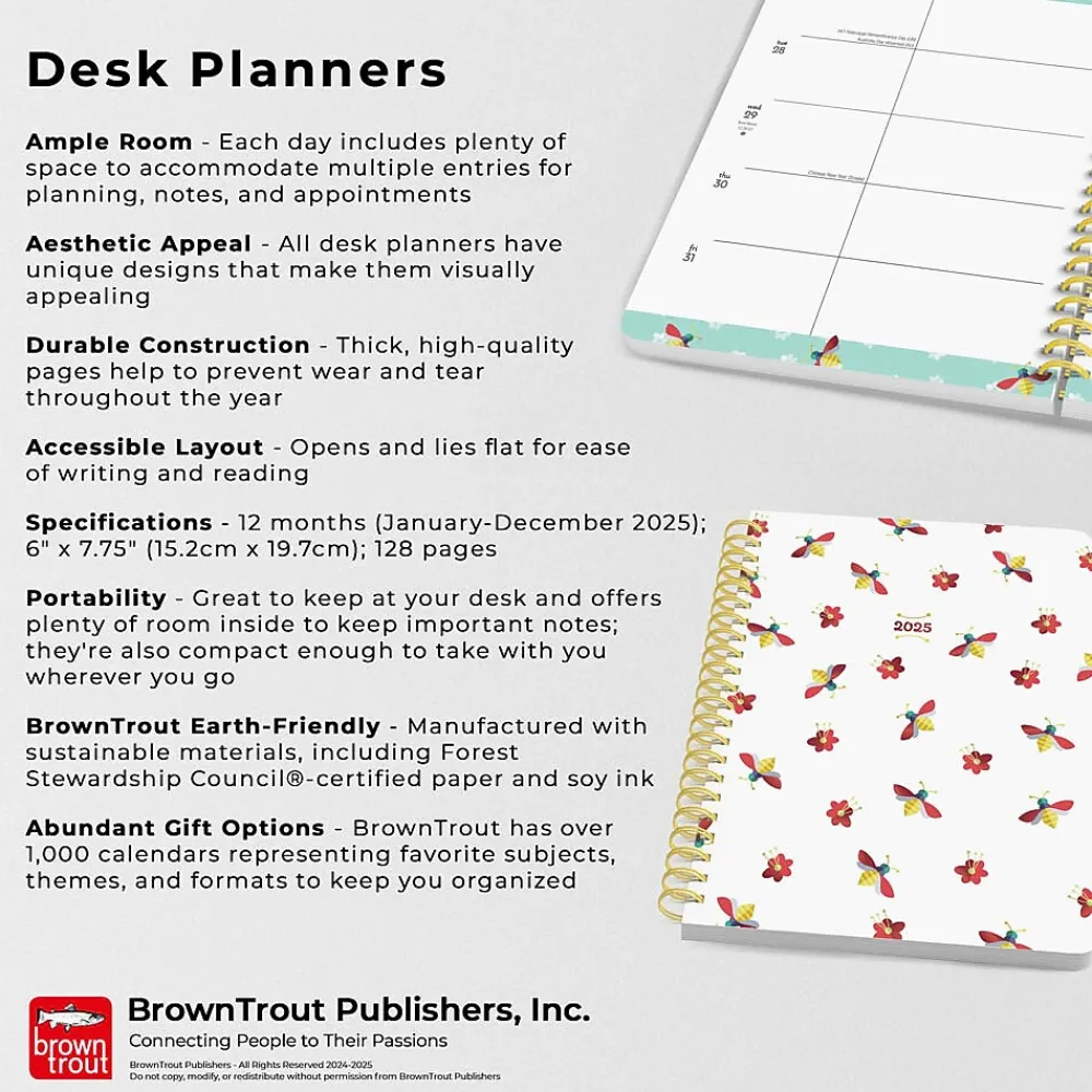 2025 Planners|BrownTrout 2025 Busy Bees 6" x 7.75" Weekly Desk Planner, Paper Cover, Multicolored (9781975478438)