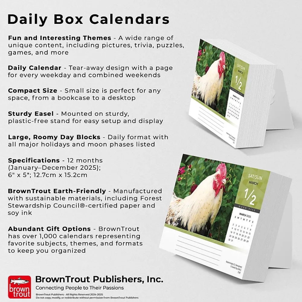 2025 Calendars|BrownTrout 2025 Chickens 6" x 5" Day-to-Day Desktop Box Calendar (9781975483425)