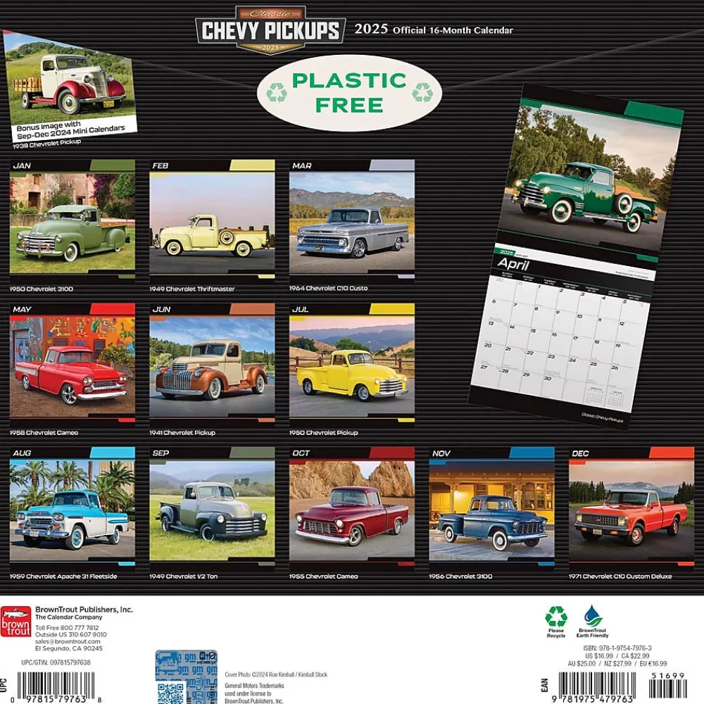 2025 Calendars|BrownTrout 2025 Classic Chevy Pickups 12" x 24" Monthly Square Wall Calendar, (9781975479763)