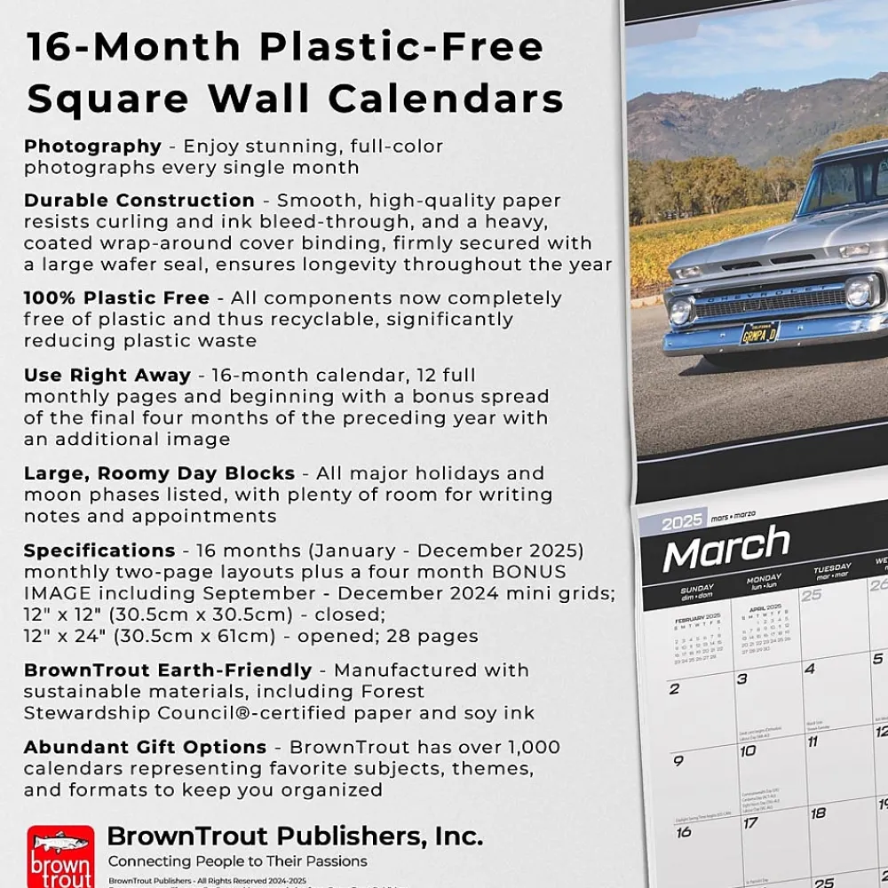 2025 Calendars|BrownTrout 2025 Classic Chevy Pickups 12" x 24" Monthly Square Wall Calendar, (9781975479763)