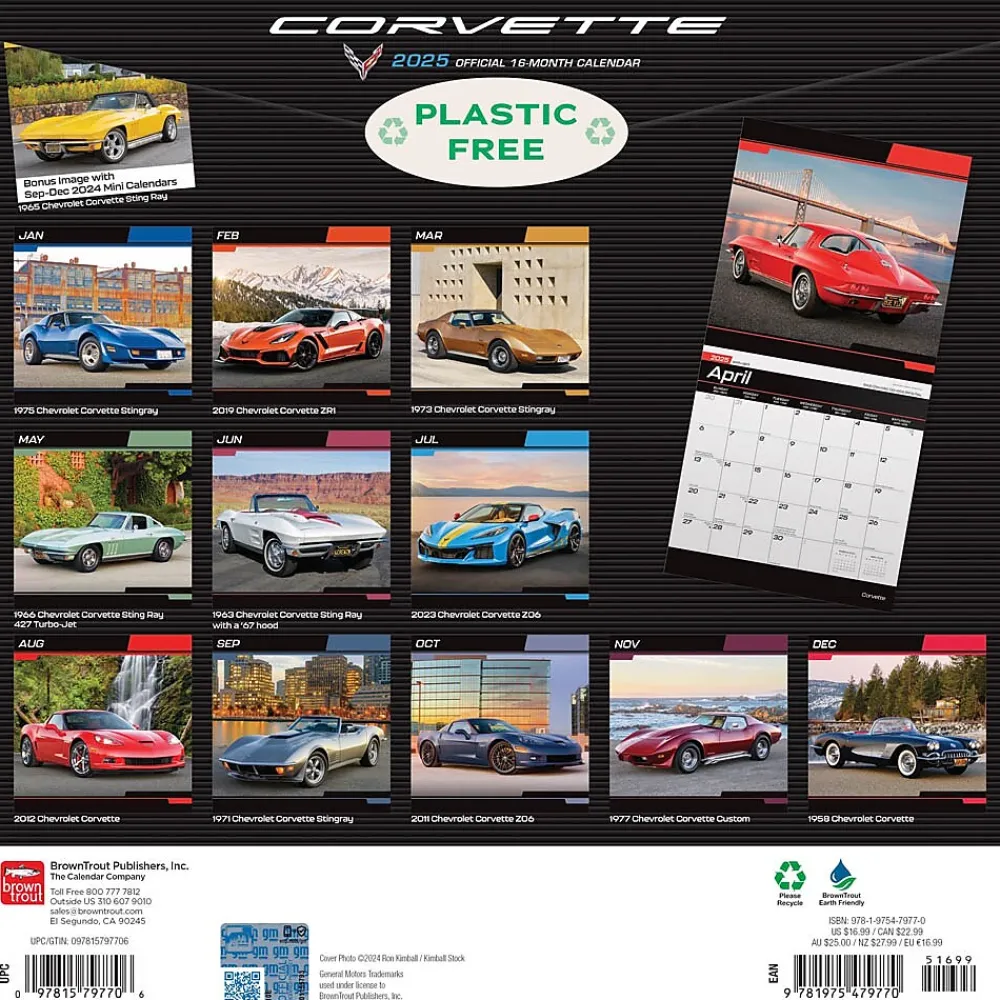 2025 Calendars|BrownTrout 2025 Corvette 12" x 12" Monthly Wall Calendar (9781975479770)