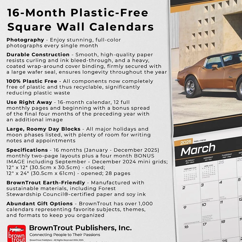 2025 Calendars|BrownTrout 2025 Corvette 12" x 12" Monthly Wall Calendar (9781975479770)