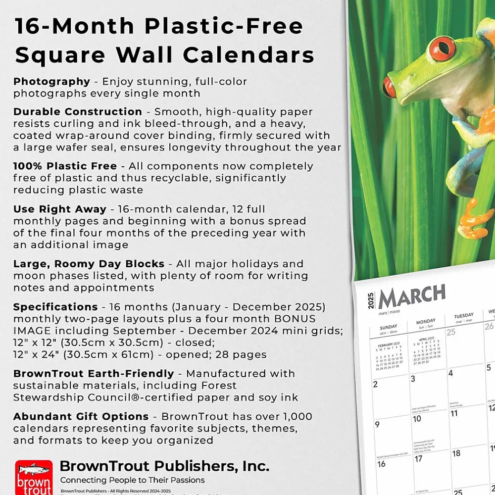 2025 Calendars|BrownTrout 2025 Frogs 12" x 24" Monthly Square Wall Calendar (9781975476991)