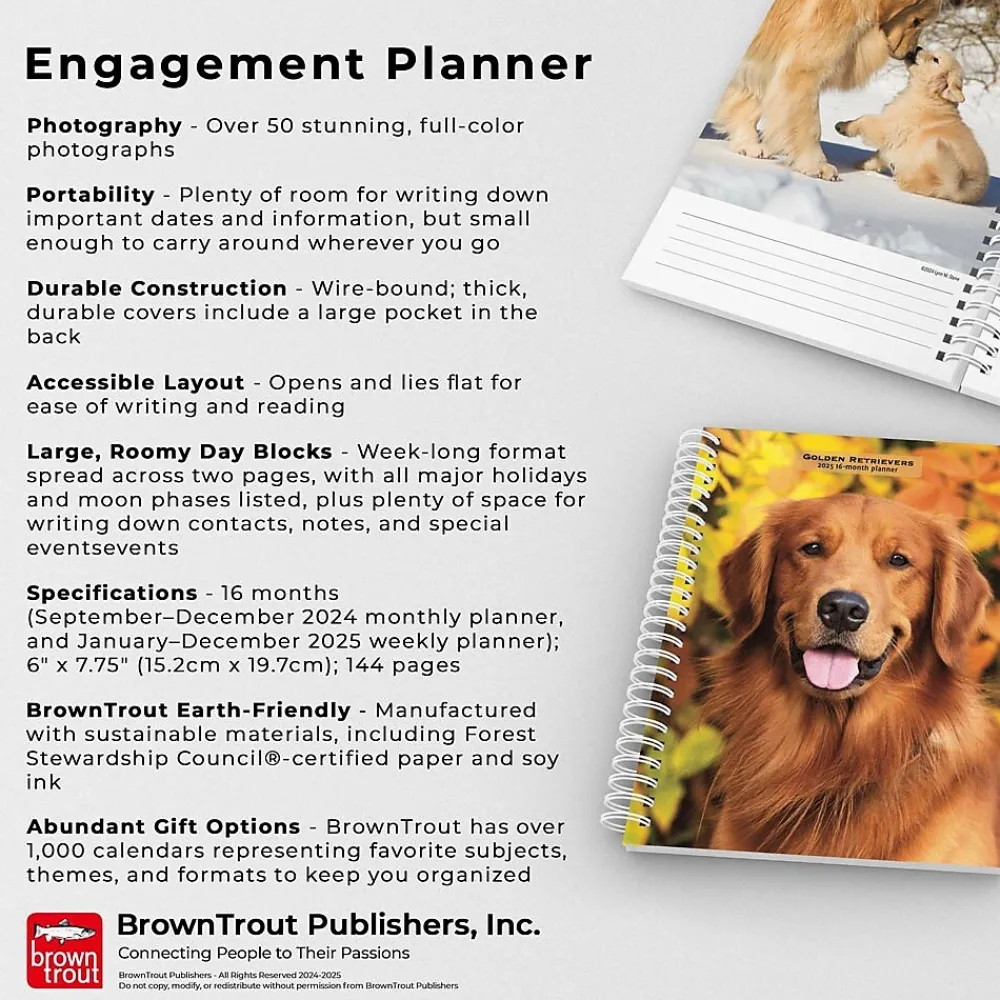 2025 Planners|BrownTrout 2025 Golden Retrievers 6" x 7.75" Weekly Engagement Planner, Paper Cover, Multicolored (9781975473150)