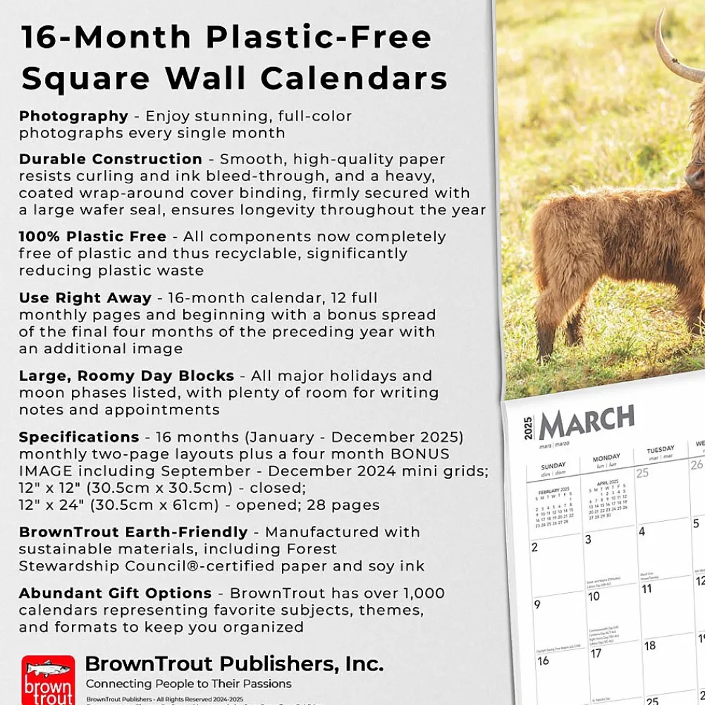 2025 Calendars|BrownTrout 2025 Highland Cows 12" x 12" Monthly Square Wall Calendar (9781975478377)