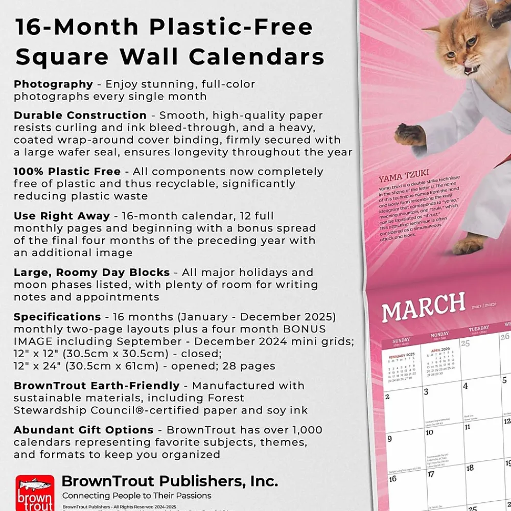 2025 Calendars|BrownTrout 2025 Karate Cats 12" x 24" Monthly Square Wall Calendar, (9781975479831)