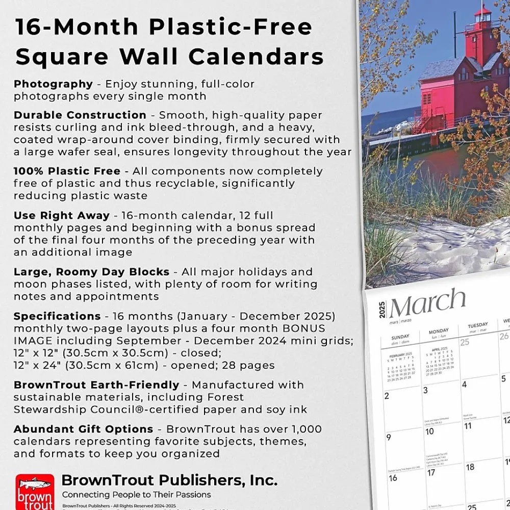 2025 Calendars|BrownTrout 2025 Lake Michigan 12" x 12" Monthly Square Wall Calendar (9781975475048)