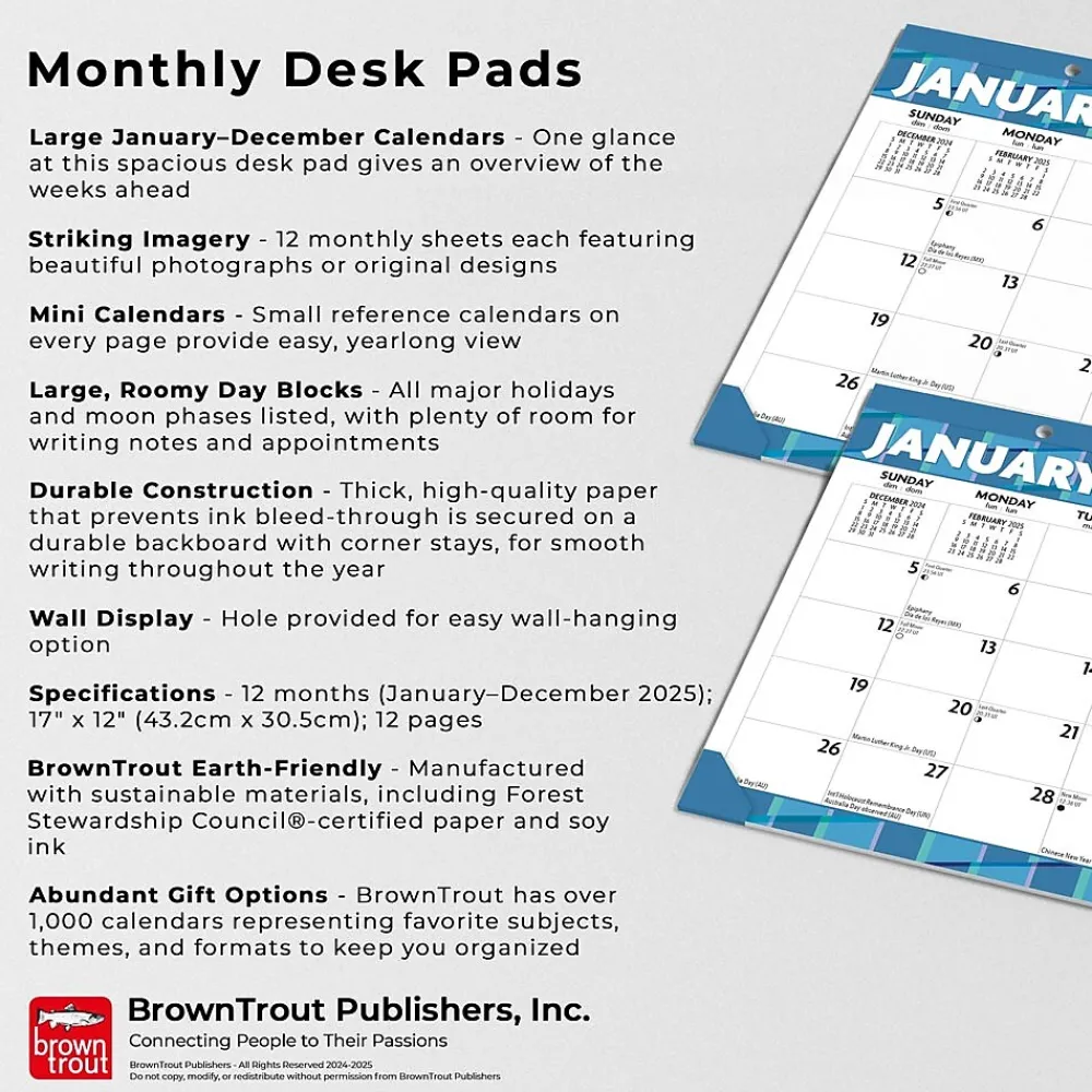 2025 Calendars|BrownTrout 2025 Large Print 17" x 12" Monthly Desk Pad Calendar (9781975480608)