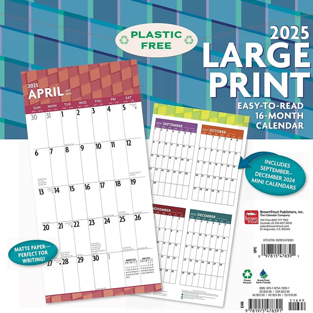 2025 Calendars|BrownTrout 2025 Large Print 12" x 24" Monthly Square Wall Calendar, (9781975478391)