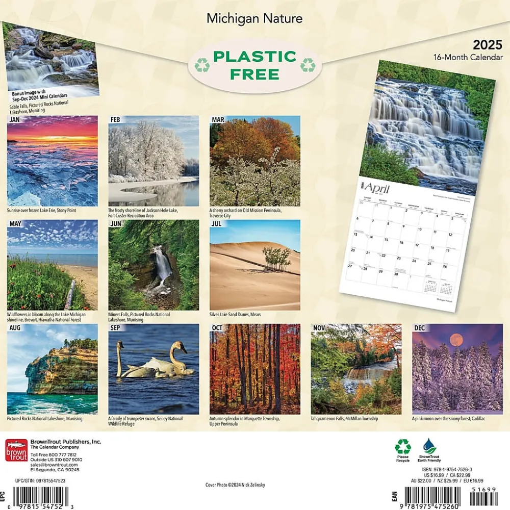 2025 Calendars|BrownTrout 2025 Michigan Nature 12" x 12" Monthly Square Wall Calendar (9781975475260)