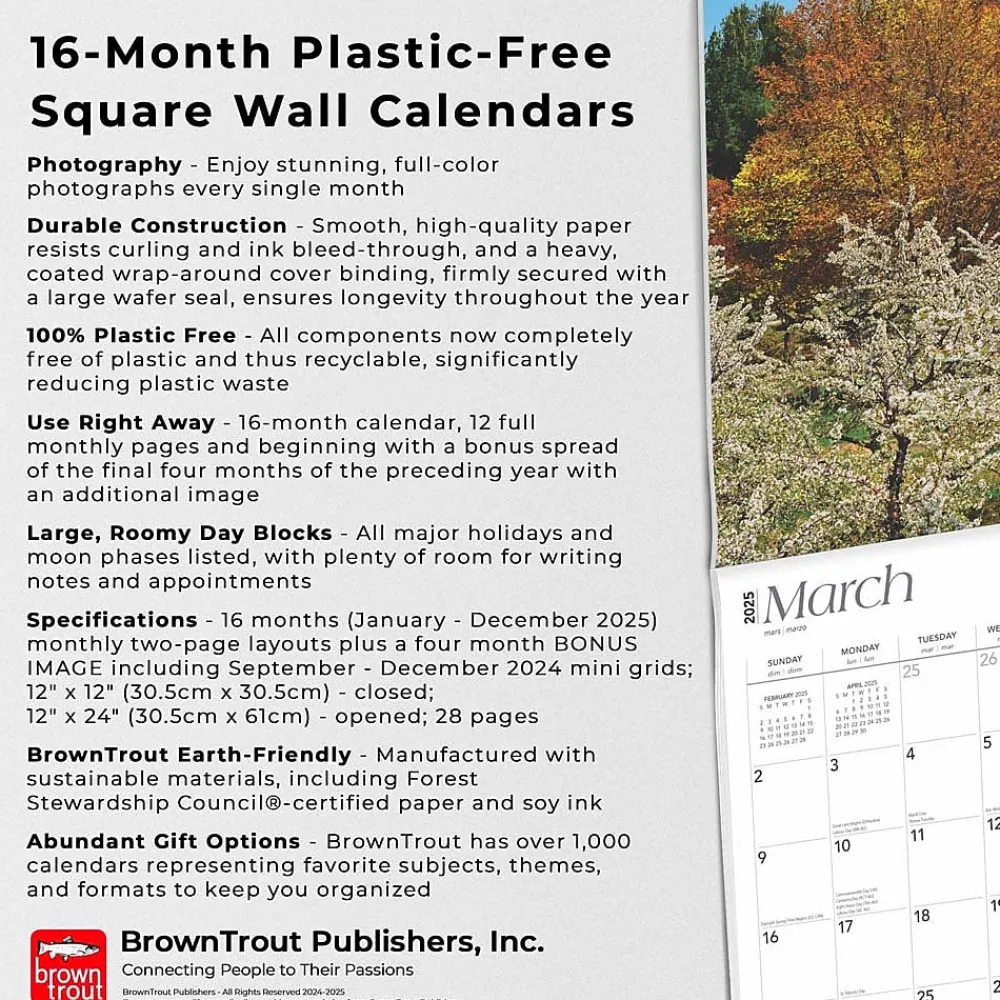 2025 Calendars|BrownTrout 2025 Michigan Nature 12" x 12" Monthly Square Wall Calendar (9781975475260)
