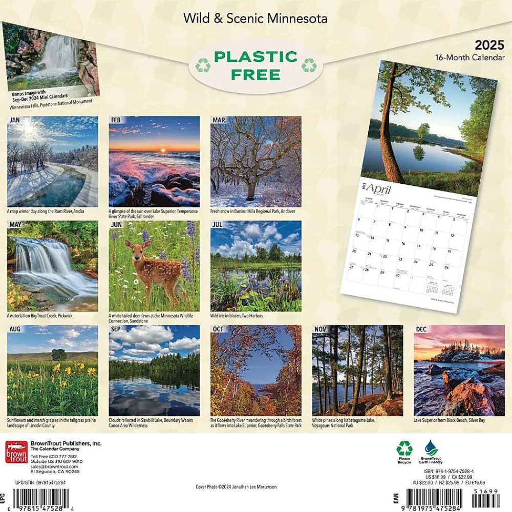 2025 Calendars|BrownTrout 2025 Minnesota Wild & Scenic 12" x 12" Monthly Square Wall Calendar (9781975475284)