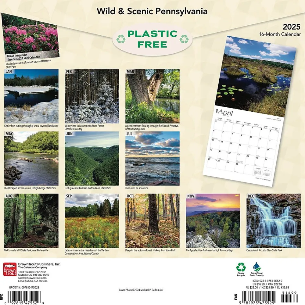 2025 Calendars|BrownTrout 2025 Pennsylvania Wild & Scenic 12" x 12" Monthly Wall Calendar (9781975475529)