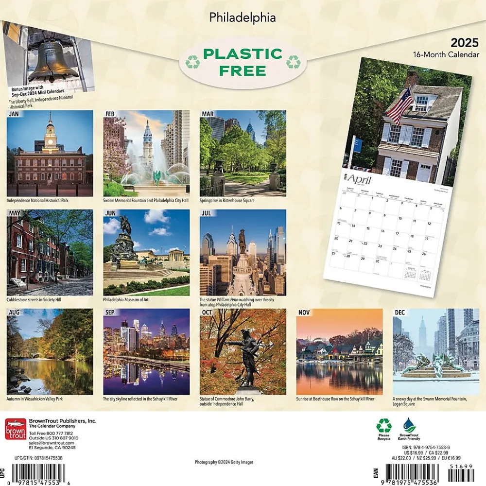 2025 Calendars|BrownTrout 2025 Philadelphia 12" x 12" Monthly Wall Calendar (9781975475536)