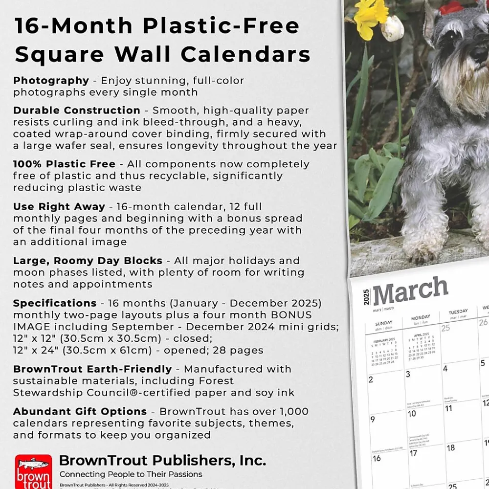 2025 Calendars|BrownTrout 2025 Schnauzers 12" x 24" Monthly Square Wall Calendar (9781975477677)