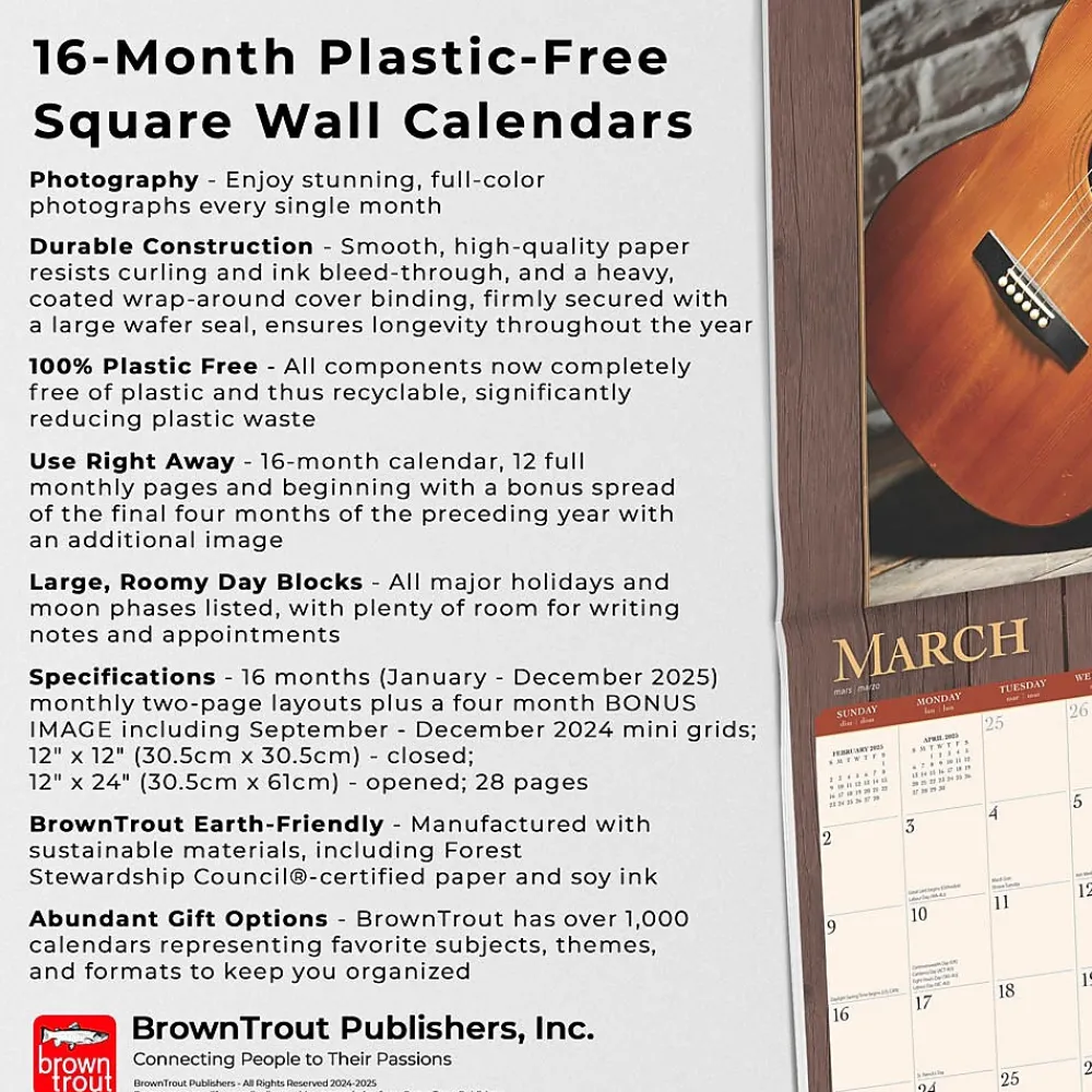 2025 Calendars|BrownTrout 2025 Vintage Guitars 12" x 12" Monthly Wall Calendar (9781975478018)