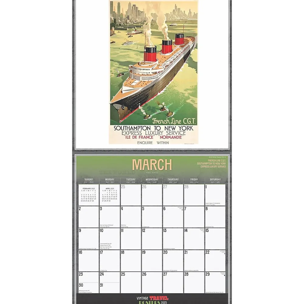 2025 Calendars|BrownTrout 2025 Vintage Travel Posters 12" x 12" Monthly Wall Calendar (9781975475857)