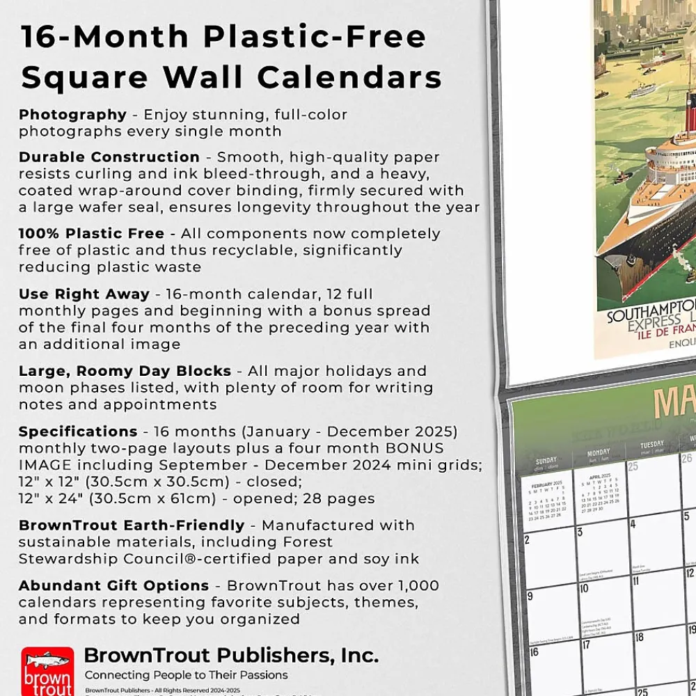 2025 Calendars|BrownTrout 2025 Vintage Travel Posters 12" x 12" Monthly Wall Calendar (9781975475857)