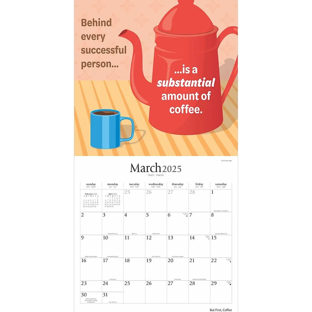2025 Calendars|BrownTrout 2025 Brush Dance But First Coffee 12" x 24" Monthly Square Wall Calendar, (9781975478544)