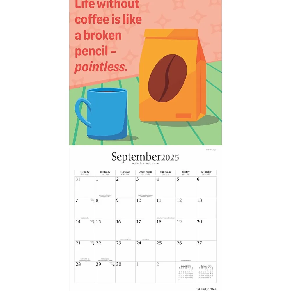 2025 Calendars|BrownTrout 2025 Brush Dance But First Coffee 12" x 24" Monthly Square Wall Calendar, (9781975478544)