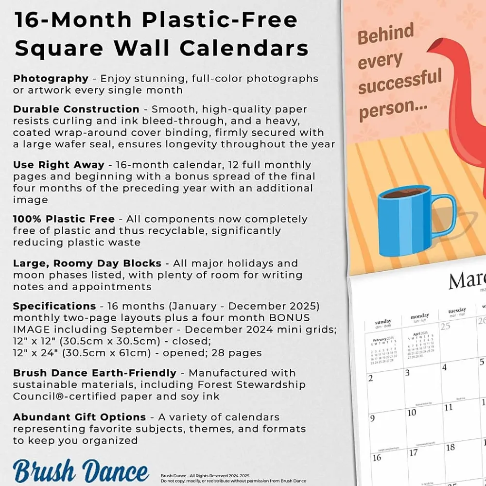 2025 Calendars|BrownTrout 2025 Brush Dance But First Coffee 12" x 24" Monthly Square Wall Calendar, (9781975478544)