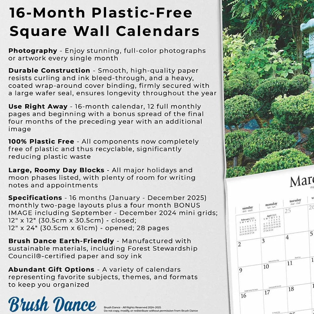 2025 Calendars|Brush Dance 2025 Japanese Gardens 12" x 12" Monthly Wall Calendar (9781975478582)