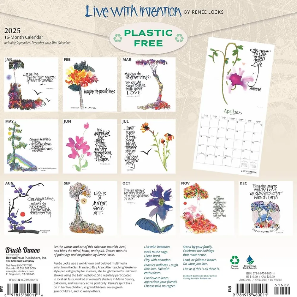 2025 Calendars|Brush Dance 2025 Live with Intention 12" x 12" Monthly Square Wall Calendar (9781975480011)