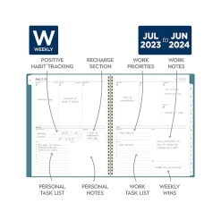 Academic Planners|Cambridge 2023-2024 WorkStyle Balance 8.5" x 11" Academic Weekly & Monthly Planner, Teal/Gold (1606-905A-12-24)