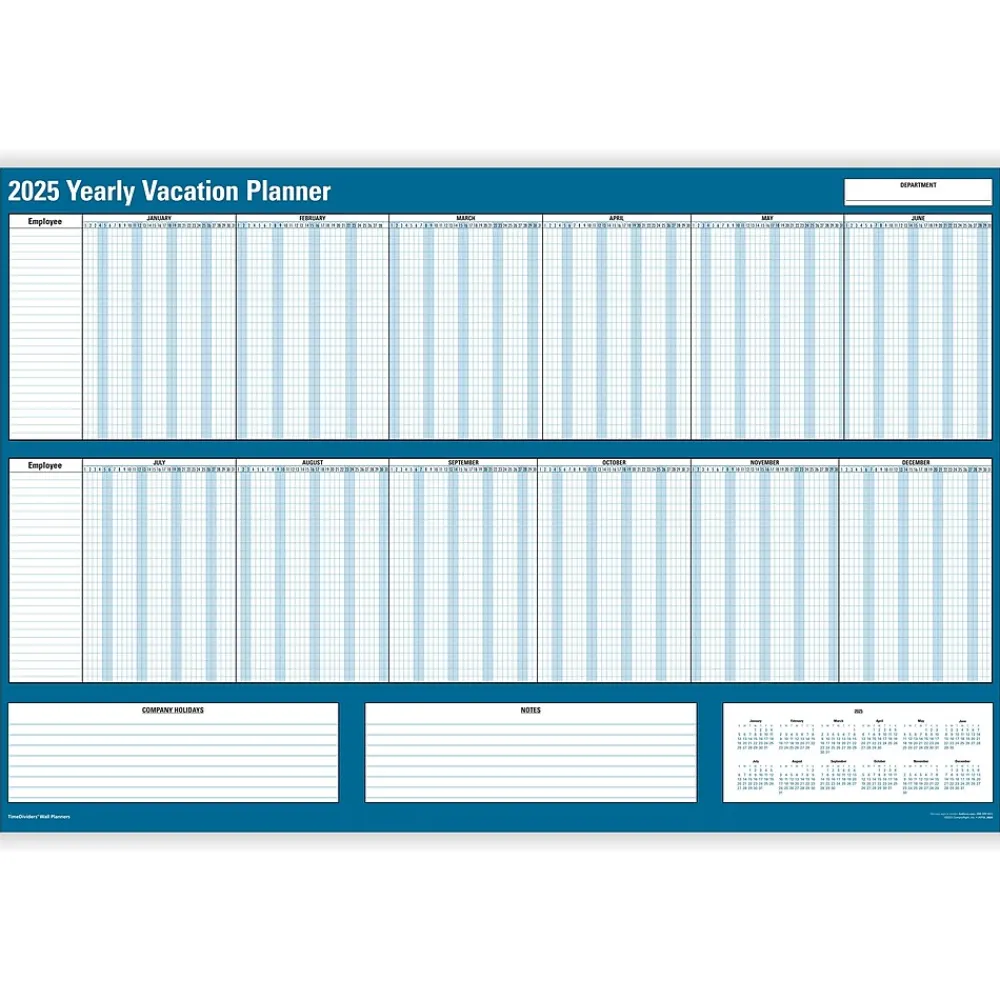 2025 Calendars|ComplyRight 2025 Attendance Tracker 36" x 24" Yearly Dry Erase Wall Calendar, Blue/White (A0101)