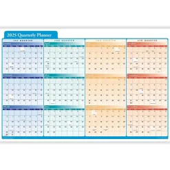 2025 Calendars|ComplyRight 2025 Quarterly Planner 36" x 24" Yearly Dry Erase Wall Calendar, Red/Blue/Orange (J0061)