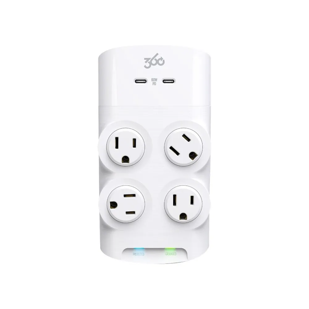 360 Electrical Revolve60 4-Outlet 2-USB Port Surge Protector, White (3E0773-WHT6NA)