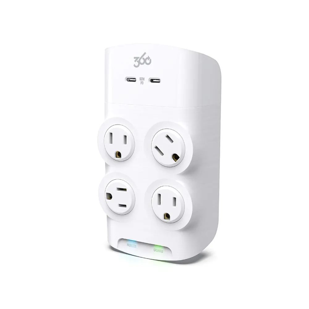 360 Electrical Revolve60 4-Outlet 2-USB Port Surge Protector, White (3E0773-WHT6NA)