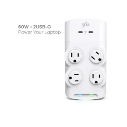 360 Electrical Revolve60 4-Outlet 2-USB Port Surge Protector, White (3E0773-WHT6NA)