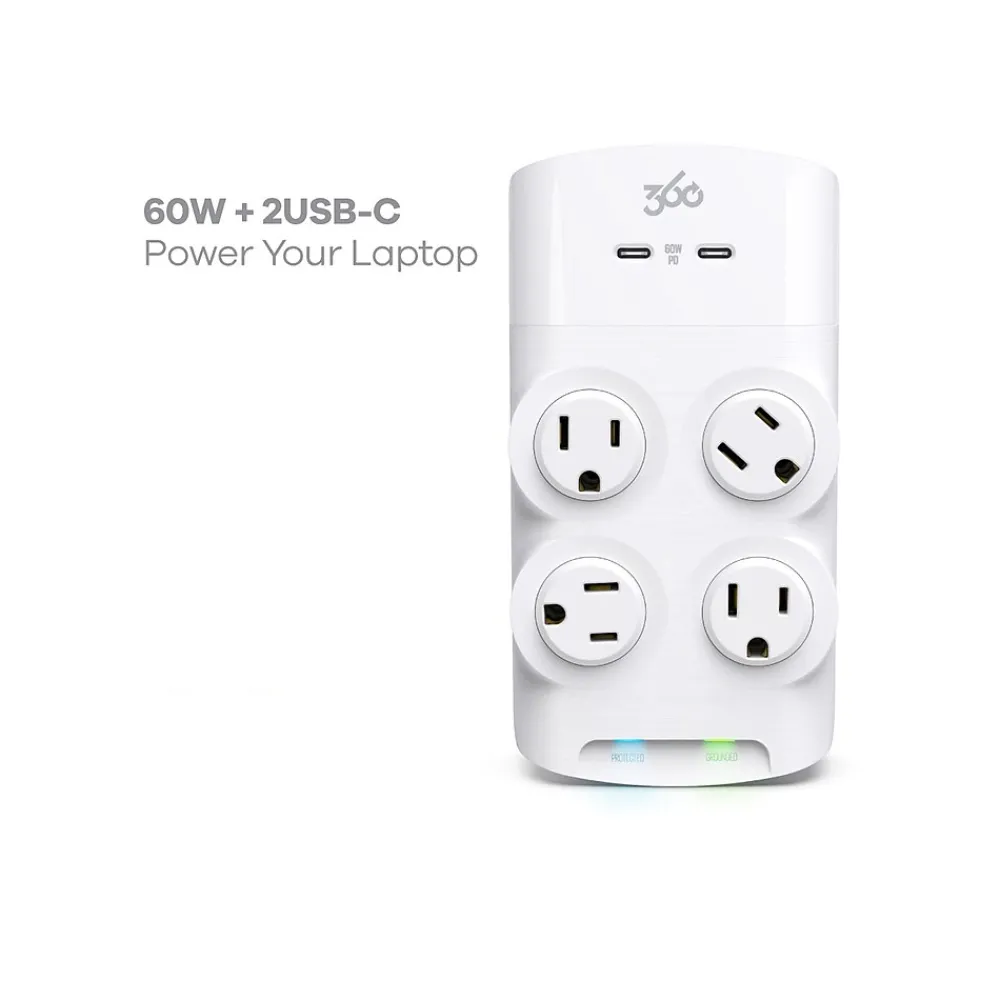 360 Electrical Revolve60 4-Outlet 2-USB Port Surge Protector, White (3E0773-WHT6NA)
