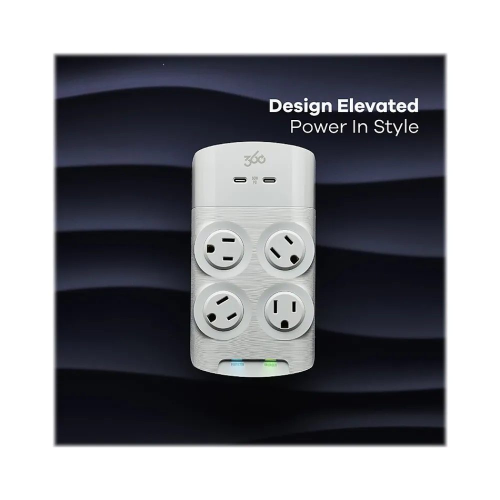 360 Electrical Revolve60 4-Outlet 2-USB Port Surge Protector, White (3E0773-WHT6NA)