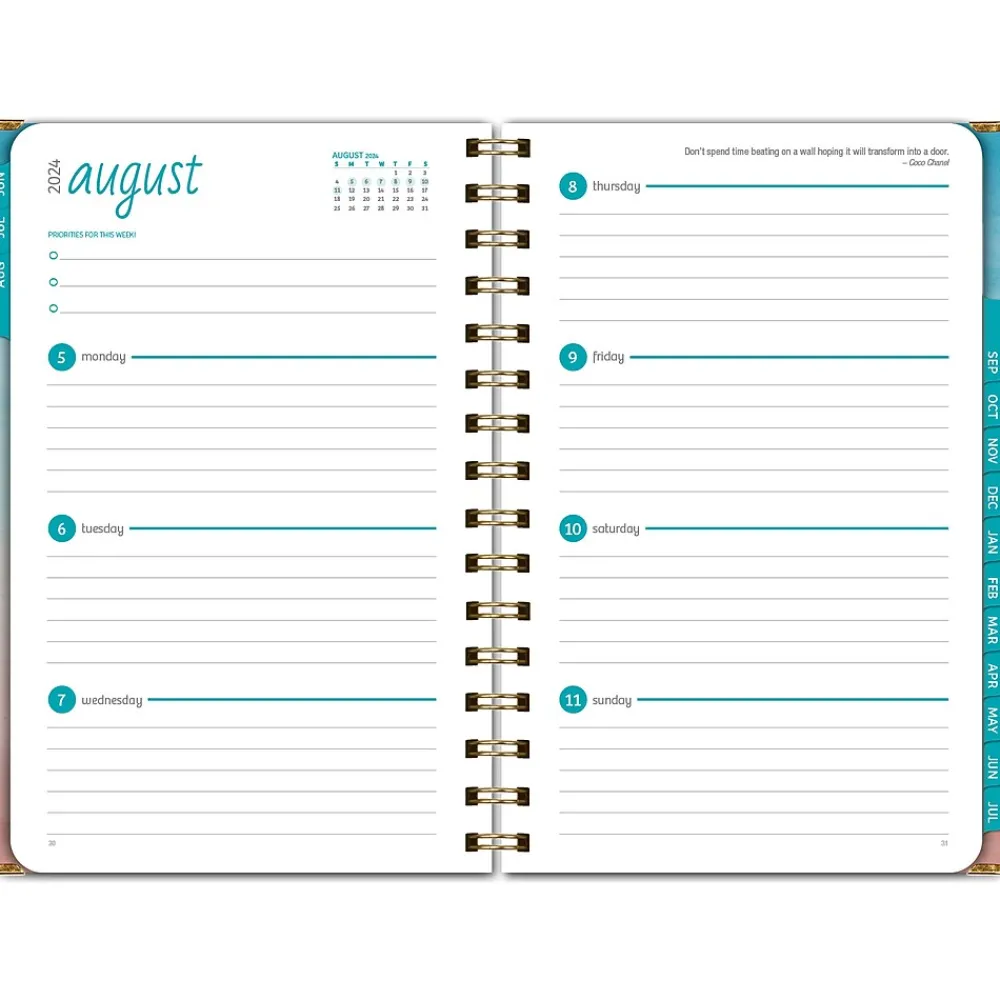 Academic Planners|Excello Global Products 2024-2025 Blue Pink Gradient 5.5" x 8" Weekly & Monthly Planner, Paper Cover (AY24-38-S)