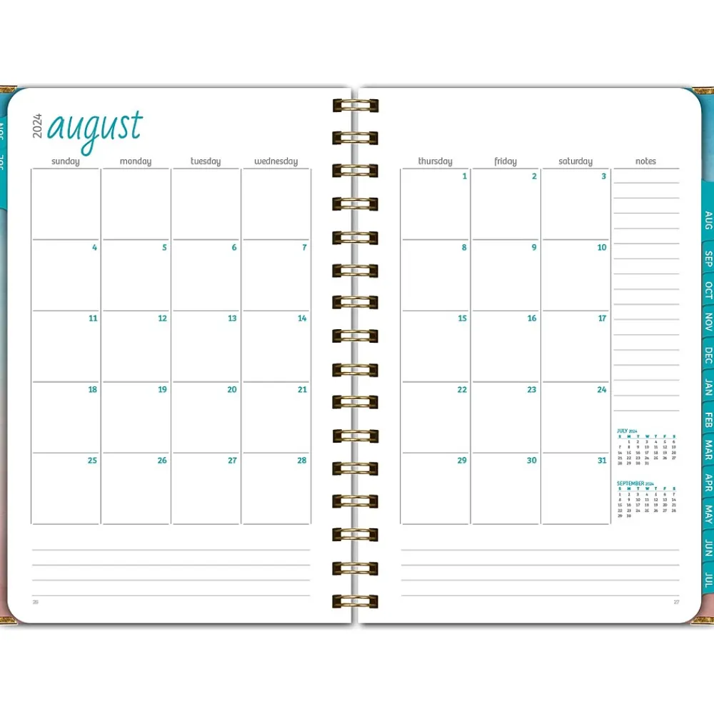 Academic Planners|Excello Global Products 2024-2025 Blue Pink Gradient 5.5" x 8" Weekly & Monthly Planner, Paper Cover (AY24-38-S)