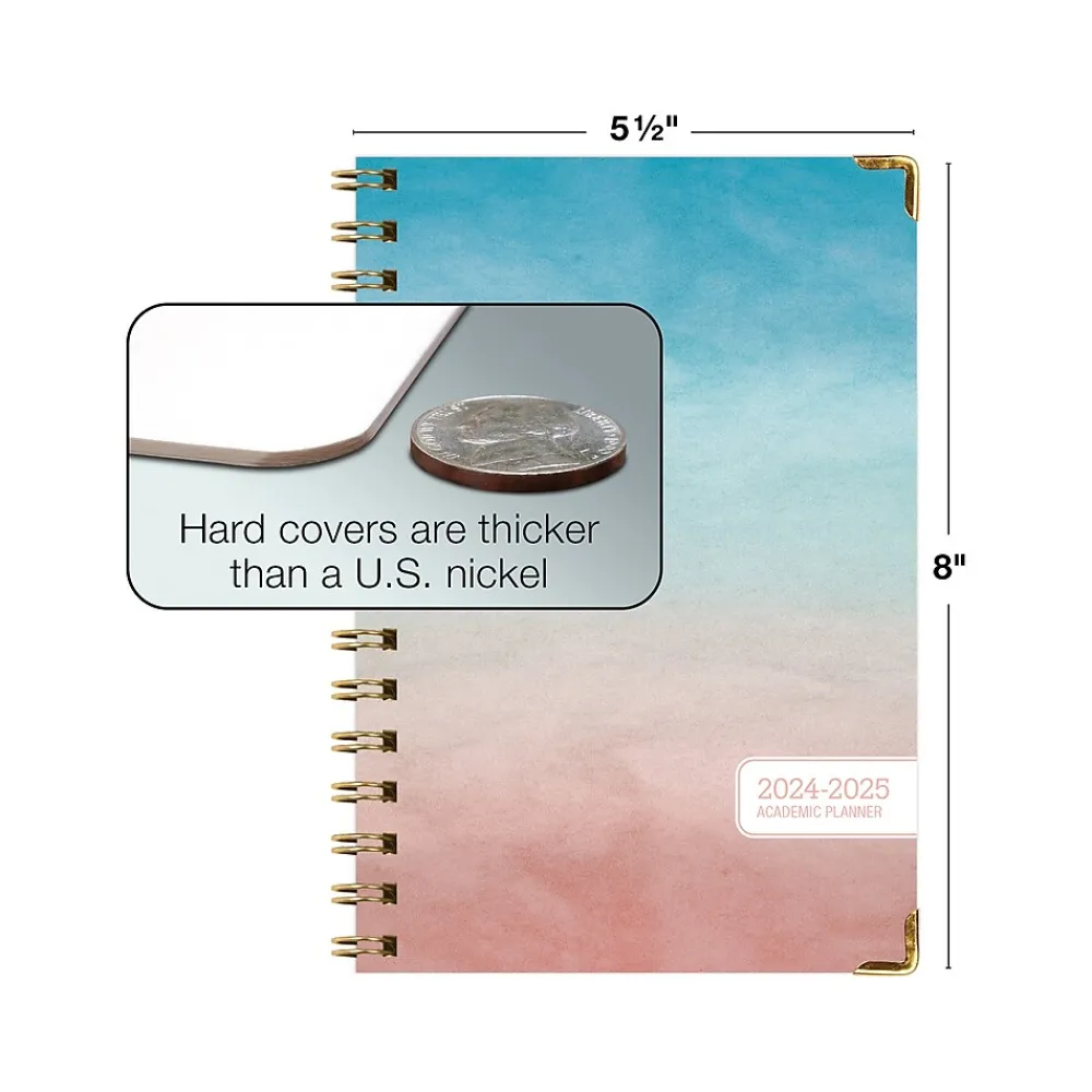 Academic Planners|Excello Global Products 2024-2025 Blue Pink Gradient 5.5" x 8" Weekly & Monthly Planner, Paper Cover (AY24-38-S)