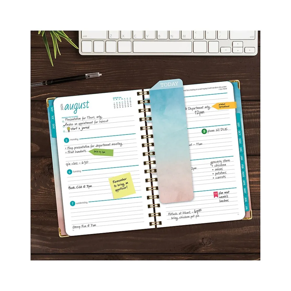 Academic Planners|Excello Global Products 2024-2025 Blue Pink Gradient 5.5" x 8" Weekly & Monthly Planner, Paper Cover (AY24-38-S)