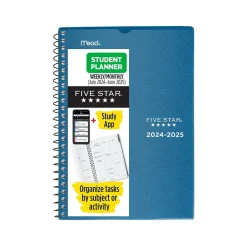 Academic Planners|Five Star 2024-2025 5.5" x 8.5" Academic Weekly & Monthly Customizable Planner, Poly Cover, Assorted Colors (CAW451-00-25)