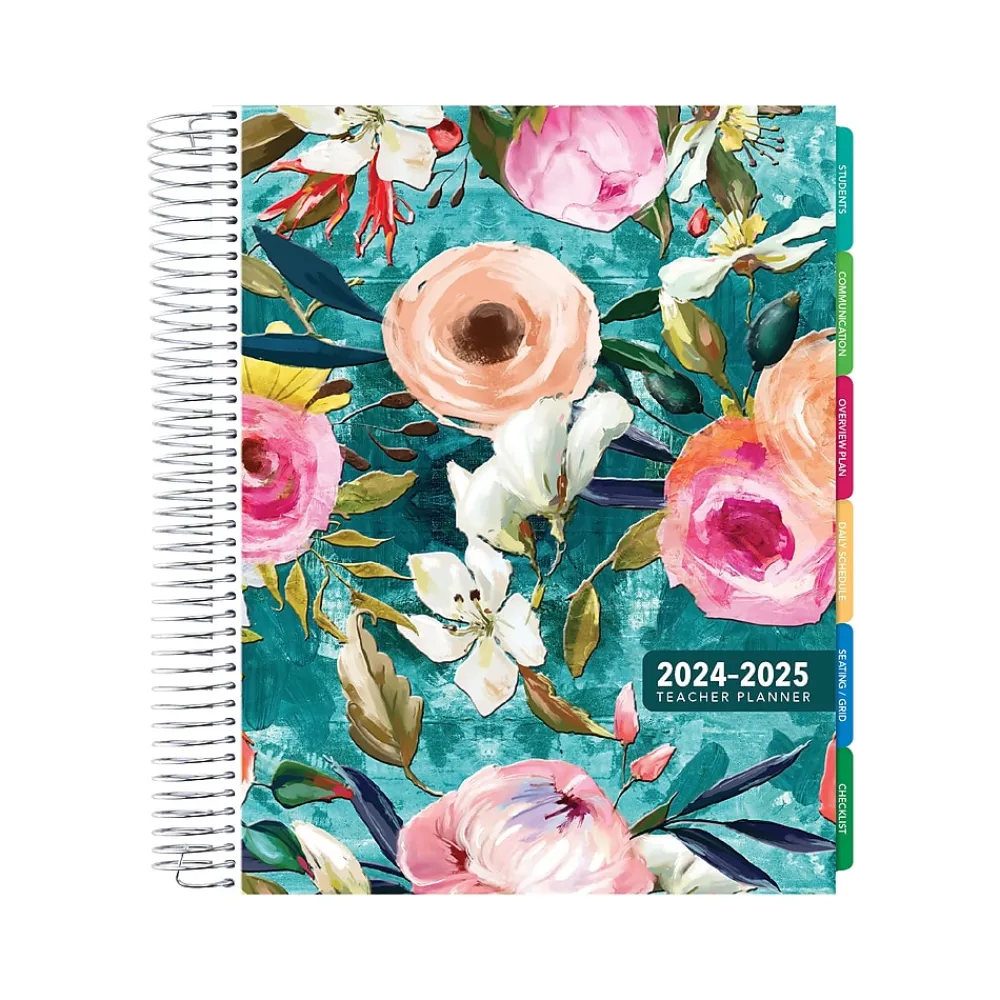 Academic Planners|Global Printed Products 2024-2025 Spring Floral 8.5" x 11" Academic Weekly & Monthly Teacher Planner, Plastic Cover