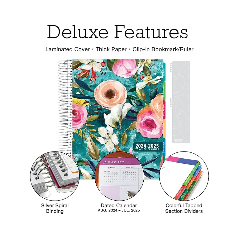 Academic Planners|Global Printed Products 2024-2025 Spring Floral 8.5" x 11" Academic Weekly & Monthly Teacher Planner, Plastic Cover