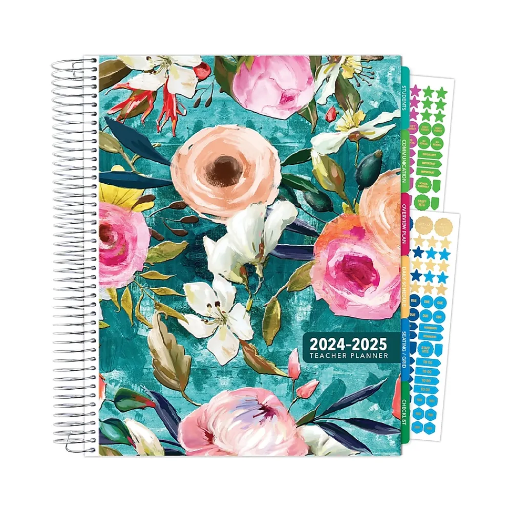 Academic Planners|Global Printed Products 2024-2025 Spring Floral 8.5" x 11" Academic Weekly & Monthly Teacher Planner, Plastic Cover
