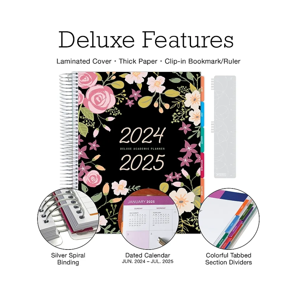 Academic Planners|Global Printed Products 2024-2025 Floral Pink 8.5" x 11" Academic Weekly & Monthly Planner, Plastic Cover, Multicolor
