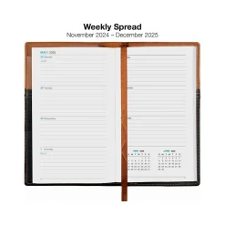 2025 Planners|Global Printed Products 2025 3.5" x 6" Weekly & Monthly Planner, Faux Leather Cover, Black/Brown (SPLS25-BRN36)
