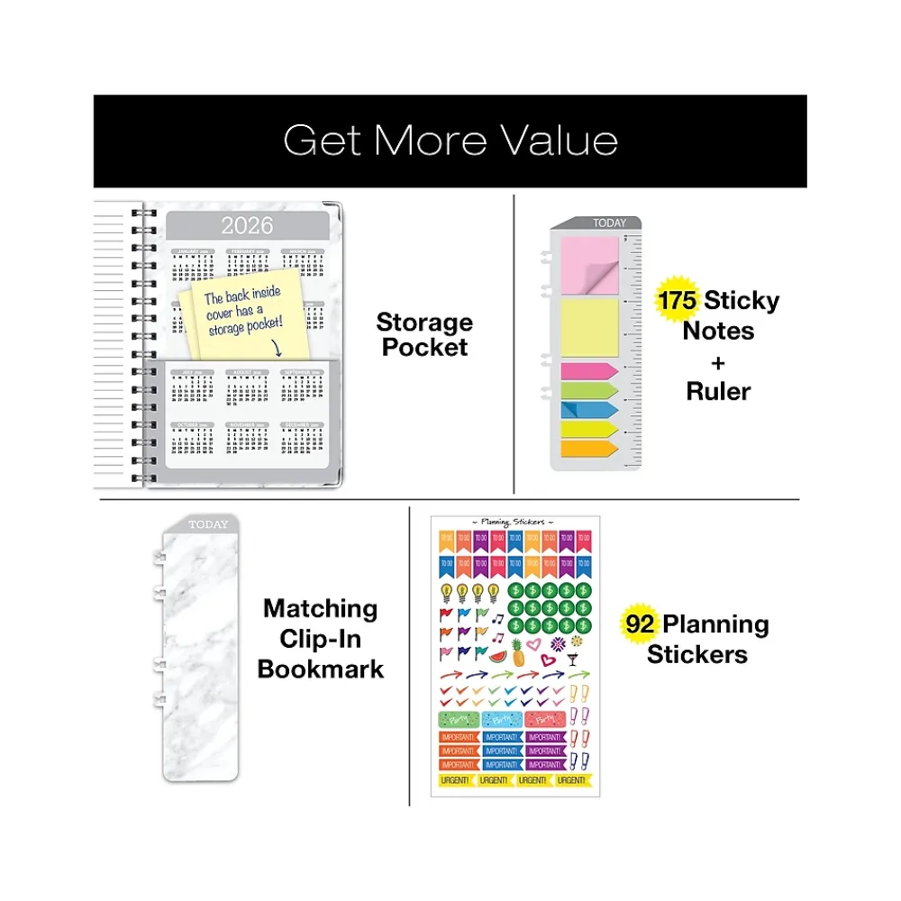 2025 Planners|Global Printed Products 2025 5.5" x 8" Weekly & Monthly Planner, Paperboard Cover, White/Gray (SPLS25-58-04)