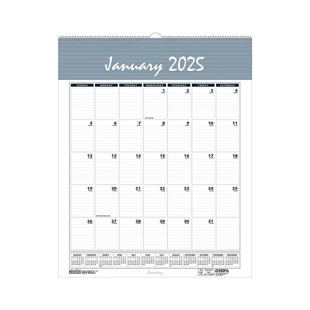 2025 Calendars|House of Doolittle 2025 Bar Harbor 15.5" x 22" Monthly Wall Calendar, White/Blue (333-25)