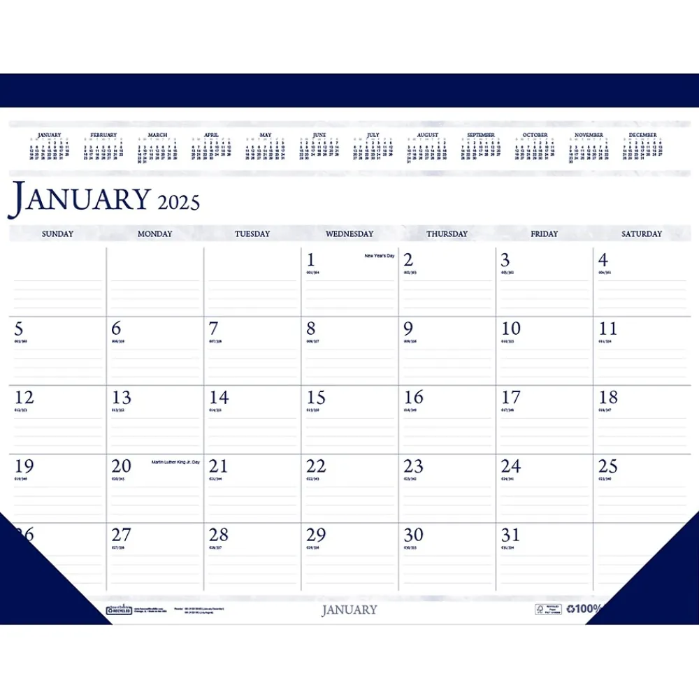 2025 Calendars|House of Doolittle 2025 Classic 18.5" x 13" Monthly Desk Pad Calendar, White/Blue (1506-25)