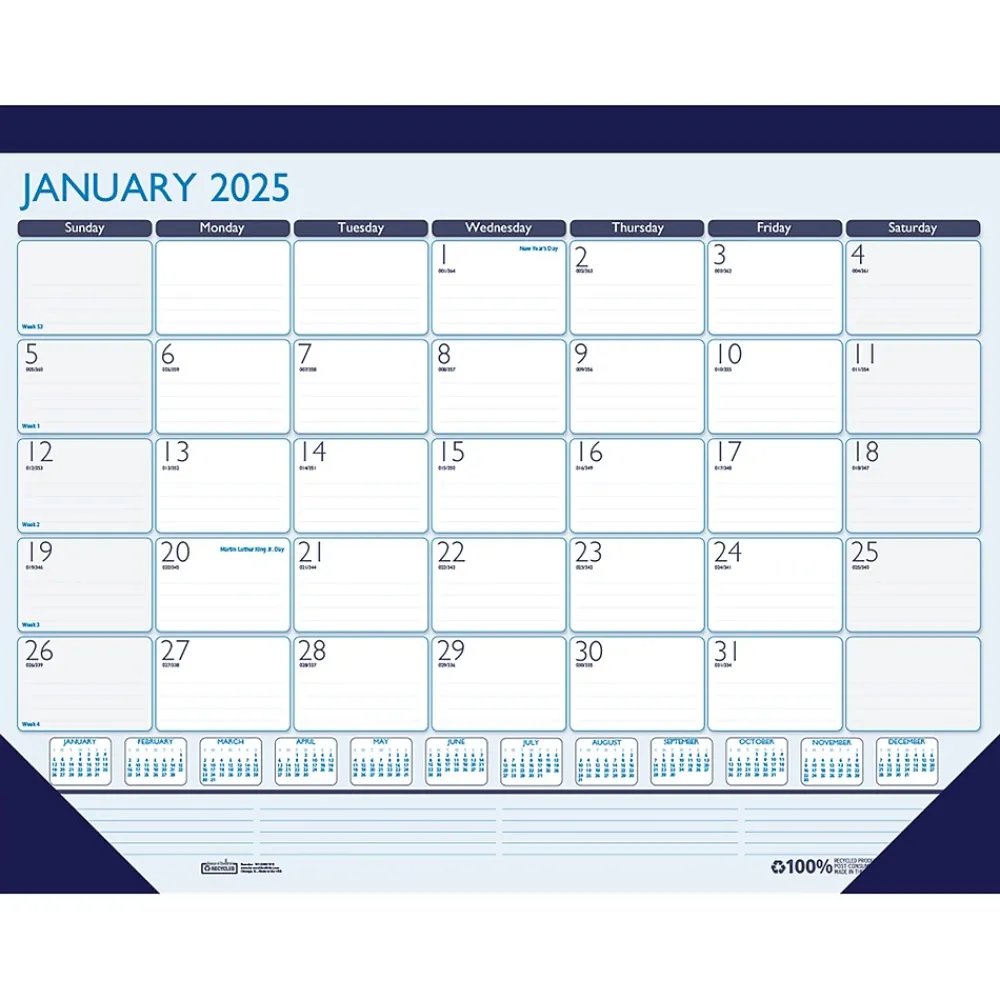 2025 Calendars|House of Doolittle 2025 Contempo 22" x 17" Monthly Desk Pad Calendar, Blue/White (151-25)